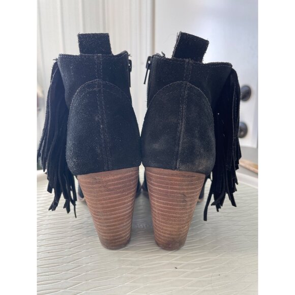 Steve Madden Ohio Boots Size 9 Ankle Black Suede Leather Fringe Western Boho - Picture 4 of 8
